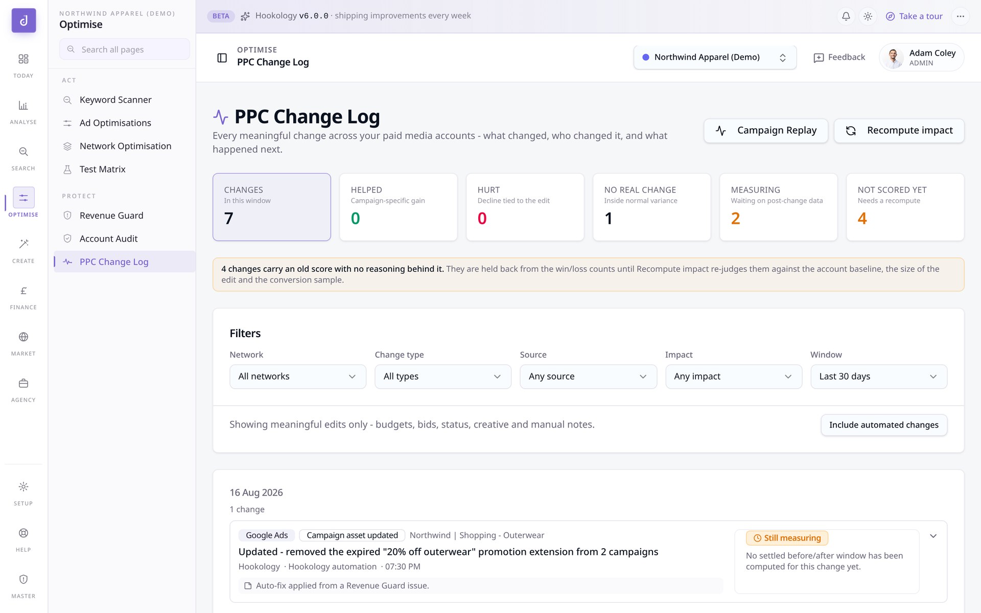 PPC Change Log detail view