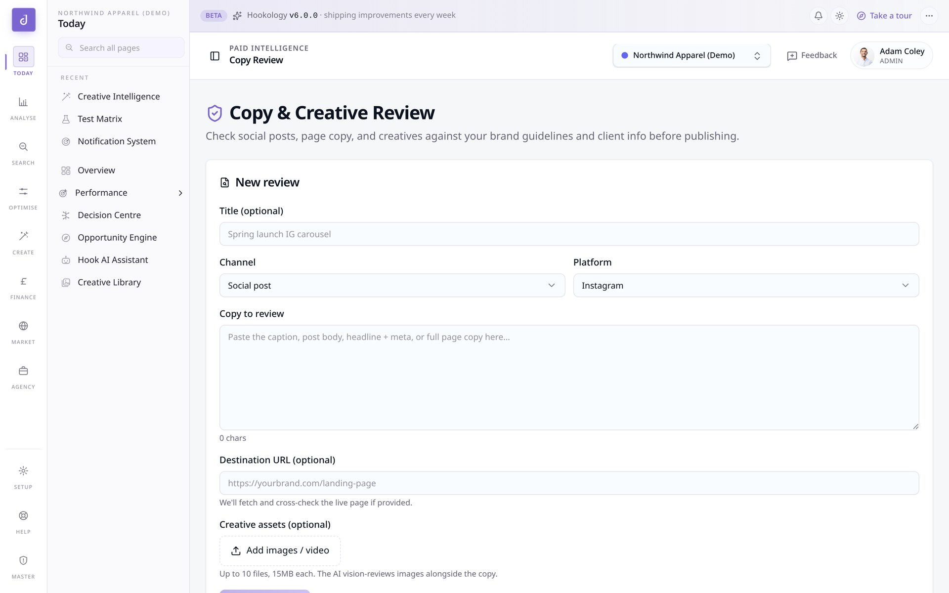 Copy & Brand Review detail view