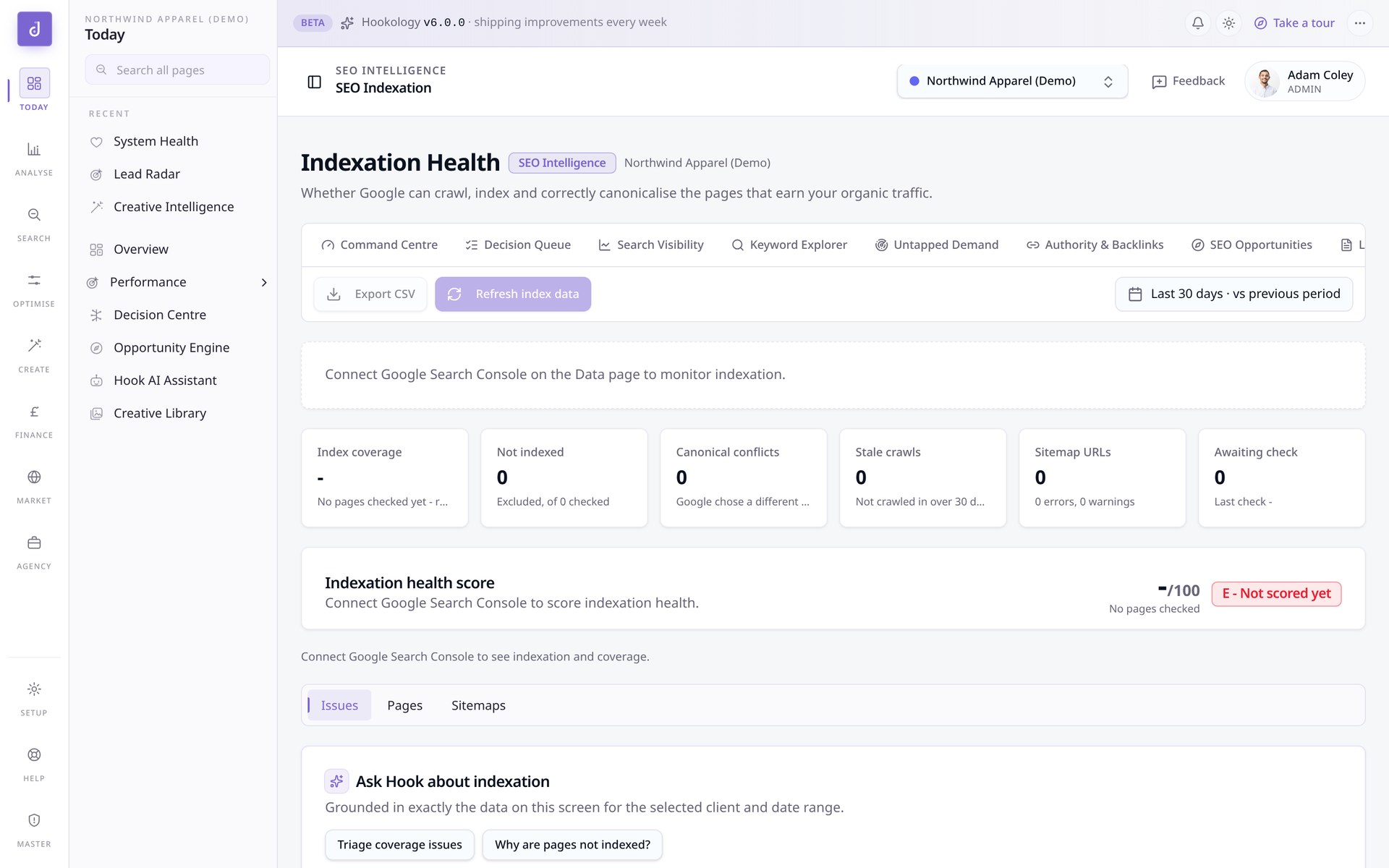 Indexation Health detail view