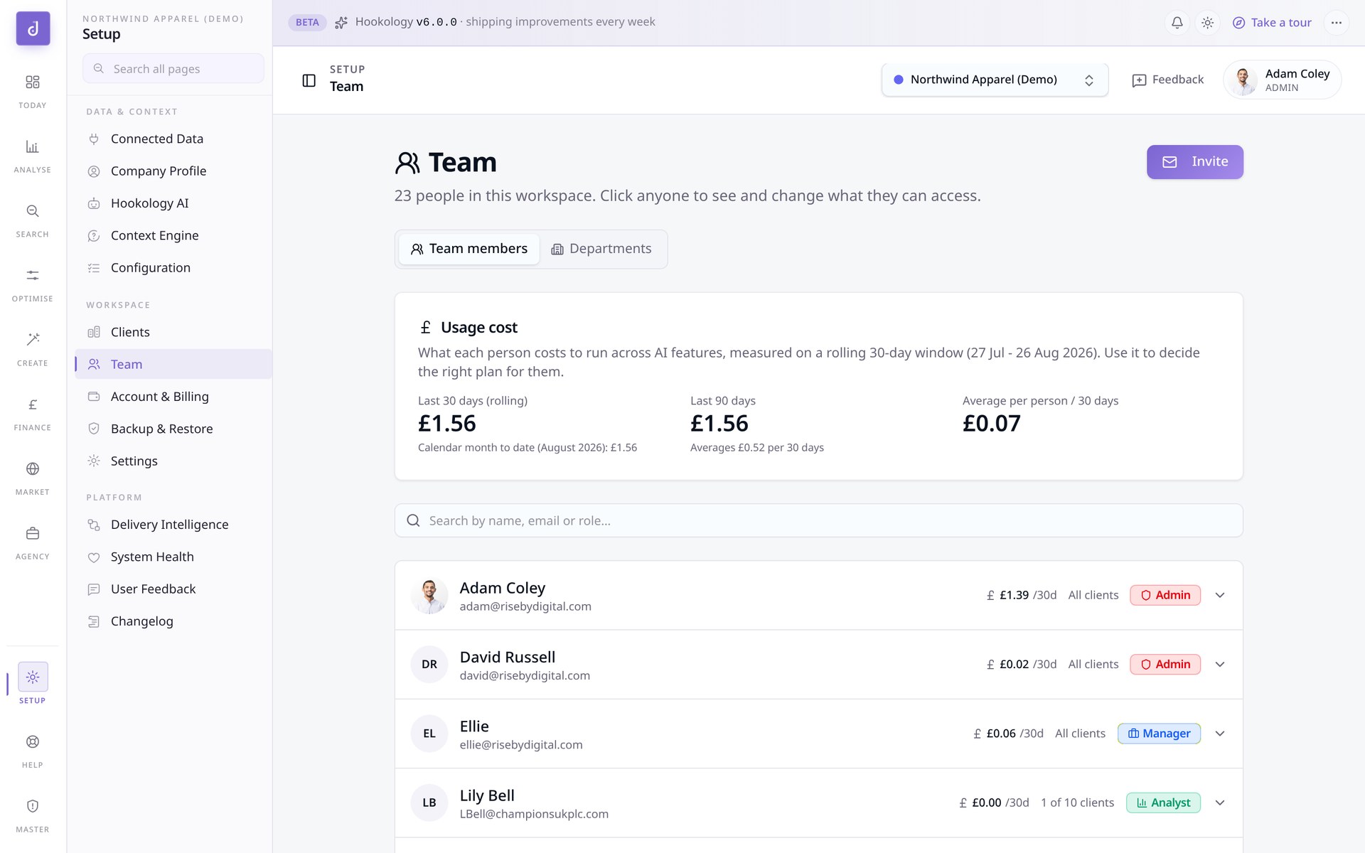 Team & Departments detail view