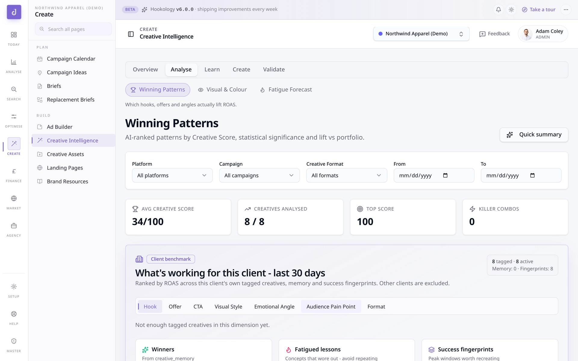 Winning Patterns detail view